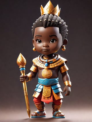 1boy, african boy, walking, holding royal scepter  ,AI_Misaki,3d figure,african king style,traditional african kinte cloth attire design, african queen ink drawing