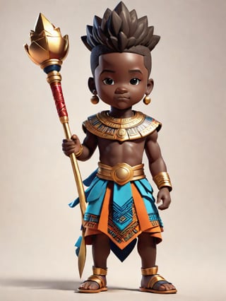 1boy, african boy, walking, holding royal scepter  ,AI_Misaki,3d figure,african king style,traditional african kinte cloth attire design, african queen ink drawing