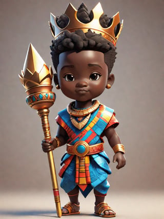 1boy, african boy, walking, holding royal scepter  ,AI_Misaki,3d figure,african king style,traditional african kinte cloth attire design, african queen ink drawing