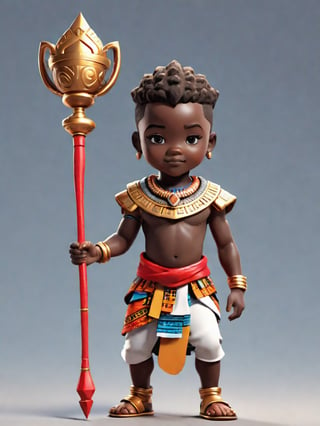 1boy, african boy, walking, holding royal scepter  ,AI_Misaki,3d figure,african king style,traditional african kinte cloth attire design, african queen ink drawing