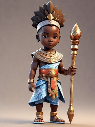 1boy, african boy, walking, holding royal scepter  ,AI_Misaki,3d figure,african king style,traditional african kinte cloth attire design, african queen ink drawing