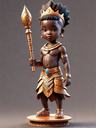 1boy, african boy, walking, holding royal scepter  ,AI_Misaki,3d figure,african queen style,traditional african attire design, african queen ink drawing