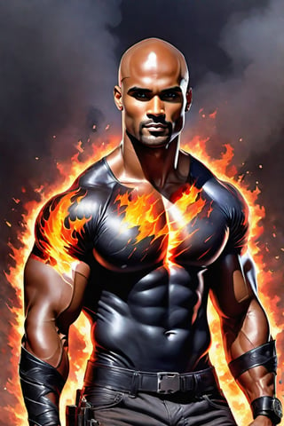 Glass crack and electrical sparking black fire colourfull very beautiful mixture of the rock and boris kodjoe, body artist in painting work, ideal body proportion,very muscular, super  human anatomy, 