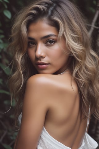 A stunning Wide photorealistic image of a brown skin 20 y.o indian sultry look women, heavy Breasted, Nature's Symphony by the Waterfall, Afternoon serenade, mirrorless camera, telephoto lens, roaring cascades, harmonious melody, sun-dappled forest, verdant surroundings, rhythmic flow, invigorating soundscape, serene escape, pubic hair, extremely high quality RAW photograph, detailed background, intricate, Exquisite details and textures, highly detailed, ultra detailed photograph, warm lighting, 4k, sharp focus, high resolution, detailed skin, detailed eyes, 8k uhd, dslr, high quality, film grain, Fujifilm XT3,