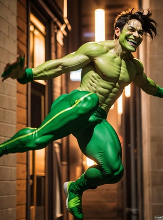 Kid hulk jumping and smiling