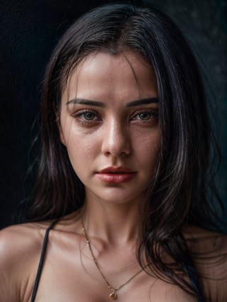 close-up, editorial photograph of a 20 yo woman from the 1940's), (highly detailed face:1.4) (smile:0.7) (background inside dark, moody, private study:1.3), POV, by lee jeffries, nikon d850, film stock photograph ,4 kodak portra 400 ,camera f1.6 lens ,rich colors ,hyper realistic ,lifelike texture, dramatic lighting , cinestill 800,dark studio,dark theme,m4d4m