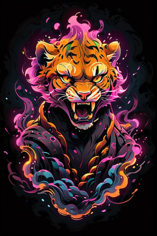 stamp vector for t-shirt, Cheetah character, strong lines, lit neon palette, neo-traditional, badass, hipster, graffiti, underground, badass, noir