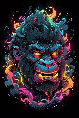 stamp vector for t-shirt, gorilla character, strong lines, lit neon palette, neo-traditional, badass, hipster, graffiti, underground, badass, noir