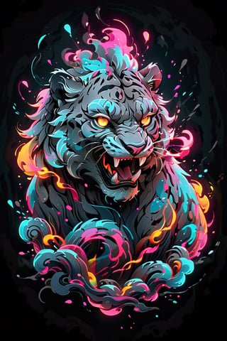 stamp vector for t-shirt, snow leopard character, strong lines, lit neon palette, neo-traditional, badass, hipster, graffiti, underground, badass, noir