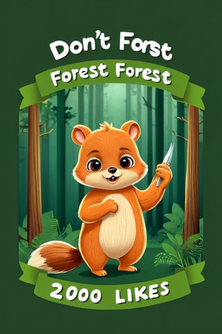 a very cute little chitta ((( with the text: "Don't Cut Forest! 2000 Likes"))),cartoon logo