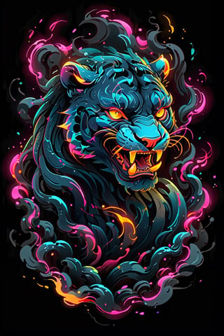 stamp vector for t-shirt, Jaguar character, strong lines, lit neon palette, neo-traditional, badass, hipster, graffiti, underground, badass, noir