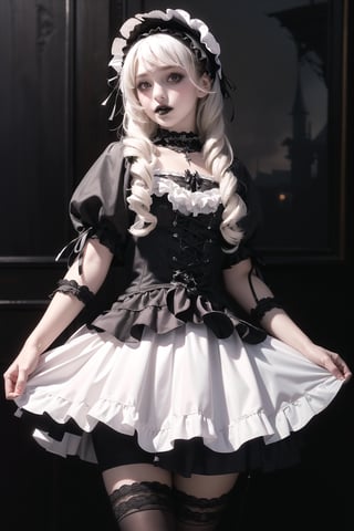 nsfw, nude, naked girl, ((Masterpiece, highest quality)), (Photoreal: 1.4)
//Character// (Gothic Lolita: 1.5), elegant black dress with white, highly detailed ruffles, bonnet over vertical rolls,
A skirt that bulges out with panniers, a white-painted face (heavy makeup 1.4), a sickly beauty,