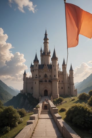 score_9_up, score_8_up, score_7_up, score_9_up, score_8_up, score_8_up, 

professional photo, masterpiece, photorealistic, hyper-detailed, realistic, ultra-high resolution, highest quality 

Generate an image showing a majestic medieval castle at sunrise. The castle should be situated on a hill, overlooking the vast valley below. Its stone walls and towers are illuminated by the first rays of the sun, giving them a golden glow. The rising sun creates a warm, orange-pink glow in the sky, with delicate clouds reflecting these colors. 

There are dense forests around the castle, and in the valley you can see the river flowing along the castle walls. In the castle courtyard, you can see knights and horses preparing for the day, as well as flags flying from the towers. The entire scene should exude calm and majestic beauty, emphasizing the historic and epic nature of the place.