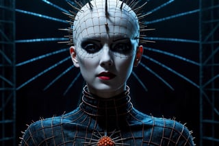 (((masterpiece))), (((style:hellraiser movie))), ((her face looks like pinhead from hellraiser movie)), horror she as (c1bo:1.1),geometric patterns,red (fish roe half face:1.45), elegance, cyborg,Architectural Digest Fashion Feature, strong makeup urban skyline backdrop, (liquid illumination:1.2), (synthetic transparent:1.1), transculent brain, full body, walking, (detailed face:1.05),, complex 3d render, intricate reflections, ultra-detailed, HDR, Hyperrealism, sharp focus, Panasonic Lumix s pro 50mm, 8K, octane rendering, raytracing, (((professional photography))), high definition, photorealism, hyper-realistic, bokeh, depth of field, dynamically backlit, sharp edges, studio, vibrant details, ((professional Color grading)), photorealistic ,detailmaster2,photorealistic,mimico,skirtlift,Sitting blowjob,deepthroat / cum / hands on another's head / pov hands / head grab,blowjob,1boy