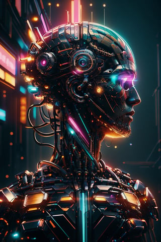 (((Masterpiece))), cyborg human with the top of his head is missing, a psychedelic colored brain is exposed inside his skull, colored lights emanate from the crevices of the cyborg brain,  complex 3d render, intricate reflections, ultra-detailed, HDR, Hyperrealism, sharp focus, Panasonic Lumix s pro 50mm, 8K, octane rendering, raytracing, (((professional photography))), high definition, photorealism, hyper-realistic, bokeh, depth of field, dynamically backlit, sharp edges, studio, vibrant details, ((professional Color grading)),CyberpunkWorld