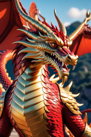 (((Beautiful female Golden Dragon with bright red leather intricate scales breathing red and gold flames shooting from her mouth))), large gold and red wings with beautiful shadows and details spread out ready to take flight, (((perspective shot))), (background:great wall of china), complex 3d render, intricate reflections, Intricate shadows, cinematic, ultra-detailed, HDR, Hyperrealism, professional photography, backlit, sharp focus, Panasonic Lumix s pro 50mm, 8K, octane rendering, raytracing, intricate shadows, (((professional photography))), high definition, photorealism, hyper-realistic, bokeh, depth of field, HDR, dynamically backlit, sharp focus, sharp edges, studio soft light, rim light, vibrant details, luxurious, photorealistic, more detail XL,Chinese Dragon,photorealistic