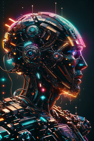 (((Masterpiece))), cyborg human with the top of his head is missing, a psychedelic colored brain is exposed inside his skull, colored lights emanate from the crevices of the cyborg brain,  complex 3d render, intricate reflections, ultra-detailed, HDR, Hyperrealism, sharp focus, Panasonic Lumix s pro 50mm, 8K, octane rendering, raytracing, (((professional photography))), high definition, photorealism, hyper-realistic, bokeh, depth of field, dynamically backlit, sharp edges, studio, vibrant details, ((professional Color grading)),CyberpunkWorld