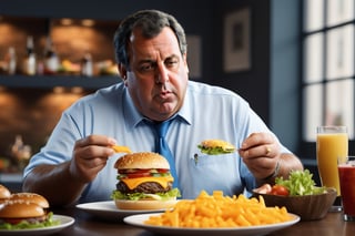 (((masterpiece))), ((Chris Christie stuffing his face with cheeseburgers))), ((chris christie eating a plate full of cheeseburgers)), complex 3d render, intricate reflections, ultra-detailed, HDR, Hyperrealism, sharp focus, Panasonic Lumix s pro 50mm, 8K, octane rendering, raytracing, (((professional photography))), high definition, photorealism, hyper-realistic, bokeh, depth of field, dynamically backlit, sharp edges, studio, vibrant details, ((professional Color grading)), photorealistic ,detailmaster2,photorealistic,mimico