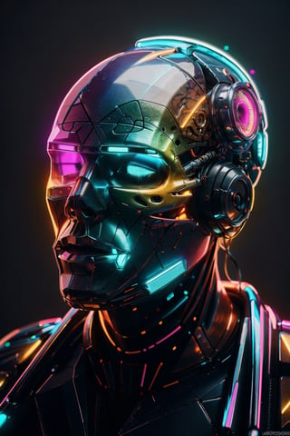 (((Masterpiece))), cyborg human with the top of his head is missing, a psychedelic colored brain is exposed inside his skull, colored lights emanate from the crevices of the cyborg brain,  complex 3d render, intricate reflections, ultra-detailed, HDR, Hyperrealism, sharp focus, Panasonic Lumix s pro 50mm, 8K, octane rendering, raytracing, (((professional photography))), high definition, photorealism, hyper-realistic, bokeh, depth of field, dynamically backlit, sharp edges, studio, vibrant details, ((professional Color grading)),