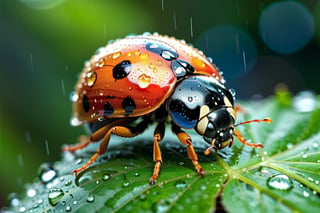 (((masterpiece))), (((Raindrops still photography))), (((raindrops still action photography))), ((capture the intricate raindrop falling from the sky with the reflection of the forest inside the raindrops)), background:beautiful bright green forest, ((BLUE ladybug)), (Yellow Ladybug),  Miki Asai Macro photography, trending on artstation, sharp focus, studio photo, intricate details, highly detailed,))), complex 3d render, intricate reflections, ultra-detailed, HDR, Hyperrealism, Panasonic Lumix s pro 50mm, 8K, octane rendering, raytracing, (((professional photography))), high definition, photorealism, hyper-realistic, bokeh, depth of field, dynamically backlit, studio, vibrant details, ((professional Color grading)), photorealistic ,aw0k euphoric style,more detail XL