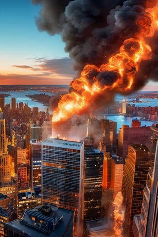 (((masterpiece))), (((New York City completely engulfed in flames))), ((all buildings on fire)), (flames that reach the heavens buring every inch of New York City Skyline)), (perspective shot), complex 3d render, intricate reflections, ultra-detailed, HDR, Hyperrealism, sharp focus, Panasonic Lumix s pro 50mm, 8K, octane rendering, raytracing, (((professional photography))), high definition, photorealism, hyper-realistic, bokeh, depth of field, dynamically backlit, sharp edges, studio, vibrant details, ((professional Color grading)), photorealistic ,fire element