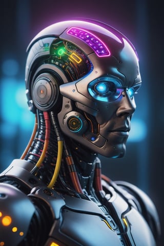 (((Masterpiece))), cyborg human monster with the top of his head is missing, a psychedelic colored brain is exposed inside his skull, colored lights emanate from the crevices of the cyborg brain,  complex 3d render, intricate reflections, ultra-detailed, HDR, Hyperrealism, sharp focus, Panasonic Lumix s pro 50mm, 8K, octane rendering, raytracing, (((professional photography))), high definition, photorealism, hyper-realistic, bokeh, depth of field, dynamically backlit, sharp edges, studio, vibrant details, ((professional Color grading)),CyberpunkWorld,cyberpunk style,monster