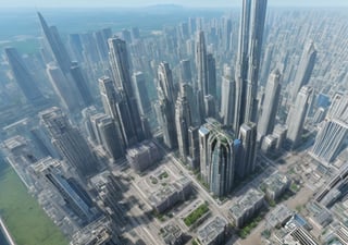 Generate an awe-inspiring, futuristic metropolis that seamlessly integrates nature and technology, featuring breathtaking architecture, vibrant green spaces, and advanced transportation systems.