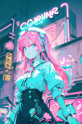 (masterpiece, top quality, best quality, official art, beautiful and aesthetic:1.2),(photoreal:1.5),BREAK 1 girl with a bunch of candy and a candy machine in her hand and a pink background with stars,upper body,photo,a detailed painting,pop surrealism,(neon color hair:1.5),strong wind,giant marshmallow candy machine break needlework,intricate designs,textile art,handmade details,creative expression,colorful threads,cyberpunk,break Alice Prin,