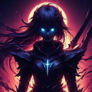 1girl, glowing, dark fantasy, Dark Berserk Anime style, Anime, posing like a boss