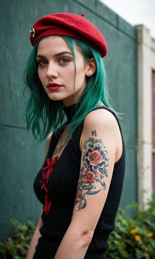 score_9,score_8_up,score_7_up BREAK 1girl,hipster,wool beret,sweater,neon green hair,vest,tattoos,highly detailed,detailed skin,depth of field,film grain,.igbaddie