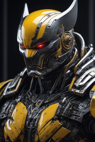 complex 3d render ultra detailed of a yellow wolverine wearing mech japan ornament armor, red eyes, cyborg, mask on, robotic parts, 150 mm, beautiful studio soft light, rim light, vibrant details, luxurious, lace, hyperrealistic, anatomical, facial muscles, cable electric wires, microchip, elegant, japanese background, octane render, H. R. Giger style, 8k, best quality, masterpiece, illustration, an extremely delicate and brave, extremely detailed ,CG ,unity ,wallpaper, (realistic, photo-realistic:1.37),Amazing, finely detail, masterpiece,best quality,official art, extremely detailed CG unity 8k wallpaper, absurdres, incredibly absurdres, robot, full body, sitting, mech armor