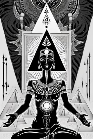 egyptian art, ankh, pyramid, djed, kundalini energy, illustration, black and white, clean, line art, fractal art, sacred geometry, black and white, adult black and white coloring book style, eye of ra, 432hz cymatics, kemet, african
,Leonardo Style,aw0k straightsylum,vector art