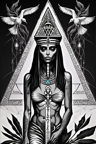 egyptian art, ankh of life, pyramid, djed, egypt, kundalini energy, illustration, black and white, clean, line art, fractal art, sacred geometry, black and white, adult black and white coloring book style, eye of ra, 432hz, cymatics, kemet, african, chakras, 
,Leonardo Style,aw0k straightsylum,vector art