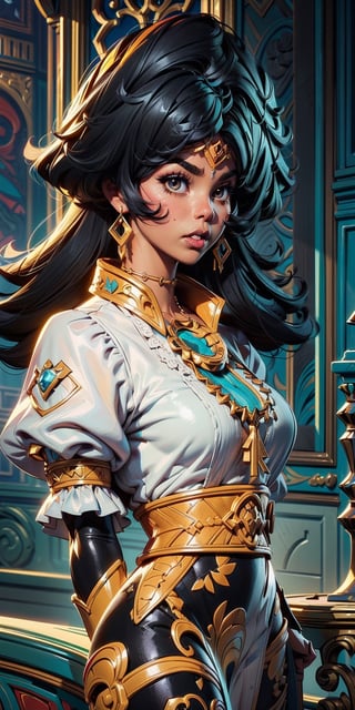 erotic, a close up of a cartoon of a (black woman:2) in a dress, highly detailed exquisite fanart, ((a beautiful fantasy empress)), primary colors scheme, cushart krenz key art feminine, professional character design, rococo queen, official character illustration, high quality character design, royal dress, official character art, official fanart, ornate cosplay