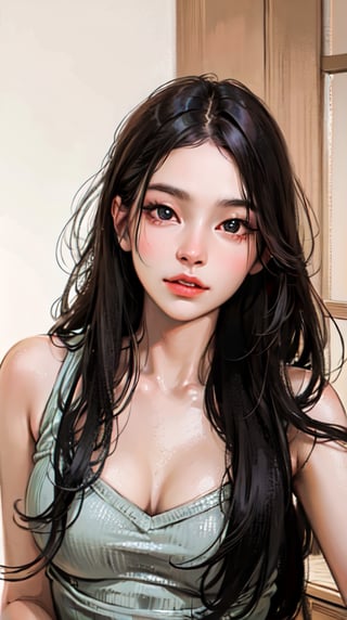 20 years old woman, (photorealistic:1.4, realistic), highly detailed CG unified 8K wallpapers, 1girl, (((slender body:0.8))), ((small breasts:0.7)), looking at viewer, (HQ skin:1.4), 8k uhd, dslr, soft lighting, high quality, film grain, Fujifilm XT3, ((close up shot:1.2)), (((black dress, black mini skirt))), ((simple background, black background))