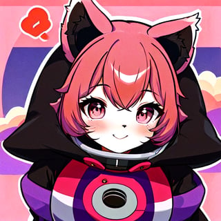 Gallia, an adorable and silly Kemono female red panda in a space suit with pink hair and purple and a sci-fi brass fantastical telescope, cute, storybook illustration, white background, dieselpunk,vex