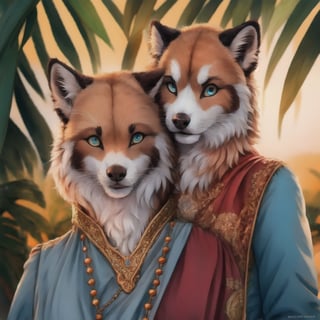 Skyrim, RED_PANDA,, tundrea, anthro_lynx,award winning wildlife medium shot, movie still, ultra photorealistic, photorealism, (upper front:1.4) close-up action shot of couple (king and queen ) (1girl and 1boy ) close  looking at each other in love),), cinestill, film grain, taken with hasselblad H6D 100c, the HCD 24mm lens, love mood, cinematic dramatic lighting, cold muted colors, DOF, (lush foggy jungle), sunset, sharp focus, (perfect real extremely detailed fur), amazing fine detail, absurdres, hyper realistic lifelike texture, expressive look, dramatic lighting
,behisheroine,ph_Mar properly defined fingers  perfect lip detailed nose eyes , detailed eye jewelary ,gray_fur, blue_eyes,girl wearing indian saree,ppcp,Saree