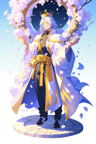 King, Spring, petals all around, full body, crown