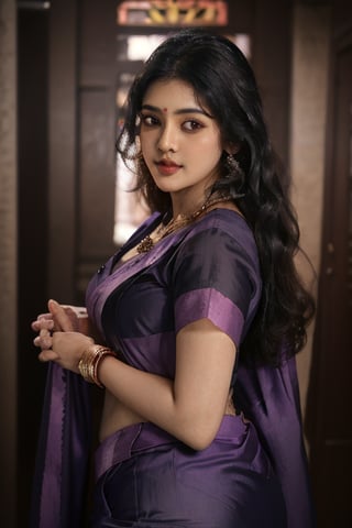 35 aged tamilnadu women , curly black long hair , wearing violet silk  saree , thick square face , filled lips , temple , nomal breast , round ass  , wearing thin  jewels ,m4d4m,Indian,Anyageraldine , saree wearing like traditional style,Btflindngds ,naked