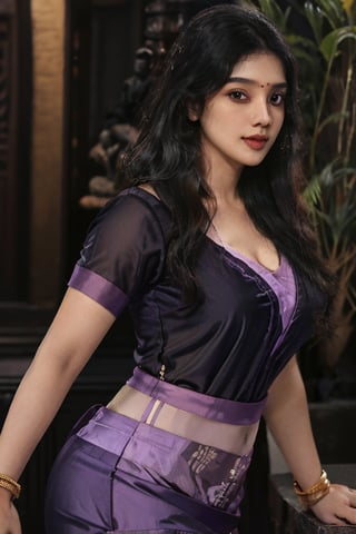 35 aged tamilnadu women , curly black long hair , wearing violet silk  saree , thick square face , filled lips , temple , nomal breast , round ass  , wearing thin  jewels ,m4d4m,Indian,Anyageraldine , saree wearing like traditional style,Btflindngds ,naked