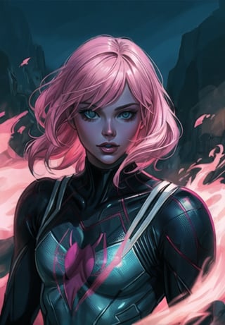  photorealistic drawing of  Barbie as human, hunter from the wilderness,   pink and green clothes, fantasy themed, D&D character design, hyper detailed face, dynamic light, graphic novel style, natural colors, dark fantasy, by frank miller and boris vallejo art, manga, detailed background, 60-30-10 color rule, parchment paper, masterpiece, best quality,spidergwen