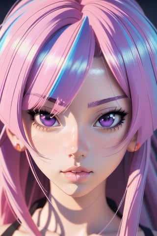 Close-up of woman with pink and purple hair, realistic anime style, realistic anime style, realistic art style, rossdraws pastel vibrant, kawaii realistic portrait, anime art style, anime styled digital art, Anime style. 8K, anime vibes, artwork in the style of guweiz, anime style portrait, anime realism style, realistic anime 3 d style