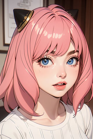 High Definition, 300 Dpi, 4k, Anya Forger, SpyXFamily character, cute little girl, pink hair color, perfect make up, hyper realistic, beautiful big eyes, attractive, excited, best quality, MASTERPIECE, anya forger,realism