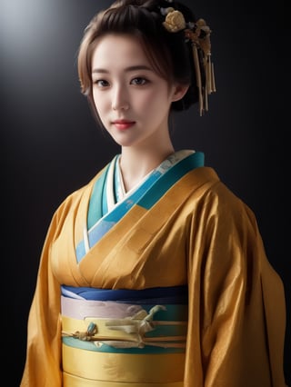 (masterpiece, high quality:1.5), (8K, HDR), realistic, ultra-detailed, ultra high res, photorealistic, RAW photo, realistic lighting, 
1girl, solo, upper body, black background, FuturEvoLabKimono,FuturEvoLabGirl