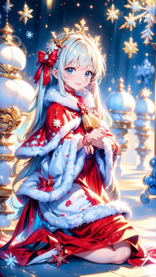 A little match seller in a Christmas costume surrounded by beautiful snowflakes,Snowflake