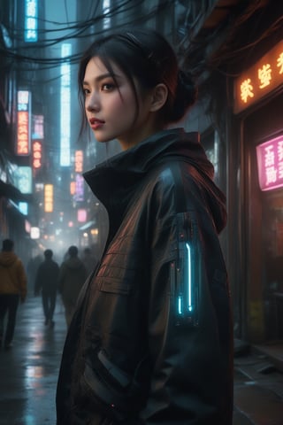 Score_9, Score_8_up, Score_7_up, Score_6_up, Score_5_up, Score_4_up, masterpiece, best quality, ultra-detailed, photorealistic, 
BREAK
FuturEvoLabGirl, FuturEvoLab-Cyberpunk, 
BREAK
1girl, beautiful Asian girl, cyberpunk girl, futuristic, neon lights, (cool:1.2), (techwear:1.4), (cyborg:1.5), (detailed:1.3), (cityscape:1.1), (high-tech:1.3), urban, (dark:0.8), (glowing:1.2), (mysterious:1.2), (vibrant colors:1.4), (high contrast:1.1), street, (dynamic:1.2), (electronic:1.3), edgy, (cybernetic:1.5), (gothic:0.7), Blade Runner, 
photorealism, digital art, cinematic, Gregory Crewdson