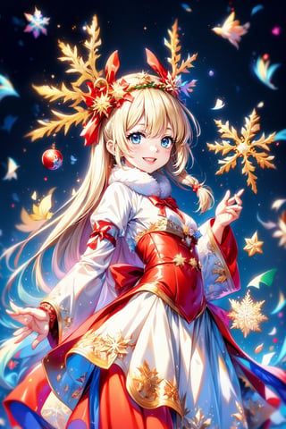 A little match seller in a Christmas costume surrounded by beautiful snowflakes,Snowflake