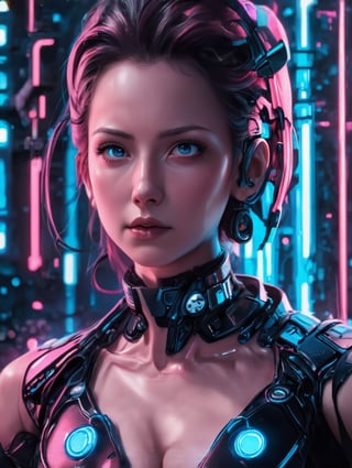 photo of ohwx woman cyborg, cyberpunk, modelshoot style, (extremely detailed CG unity 8k wallpaper), full shot body photo of the most beautiful artwork in the world, circuit boards, wires, professional majestic oil painting by Ed Blinkey, Atey Ghailan, Studio Ghibli, by Jeremy Mann, Greg Manchess, Antonio Moro, trending on ArtStation, trending on CGSociety, Intricate, High Detail, Sharp focus, dramatic, photorealistic painting art by midjourney and greg Rutkowski,FuturEvoLabMecha,FuturEvoLabCyberpunk