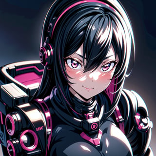 Female Ninja,Black mask,Close-up, sweet smile, lovely,working on laptop,cyberpunk style,headphones,listening to music,lofi background,keyboard,mouse,LED lights,(best quality,4k,8k,highres,masterpiece:1.2),ultra-detailed,(realistic,photorealistic:1.37),mecha,urban techwear,outfit,3DMM