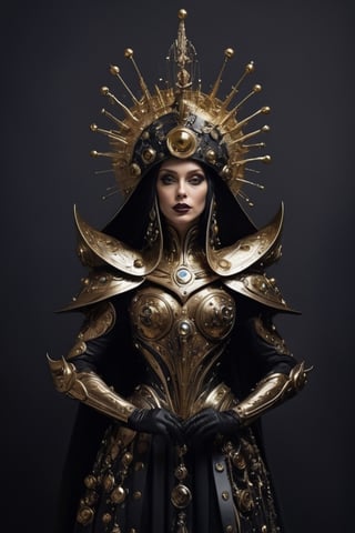 Space empress Zogrina from Pluto reviews her troops, avant-garde armor, cosmic hat, Dark art in the style of Caravaggio
,alien,ral-bling,futuristic alien